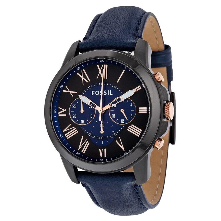 fossil men's grant sport chronograph blue leather watch