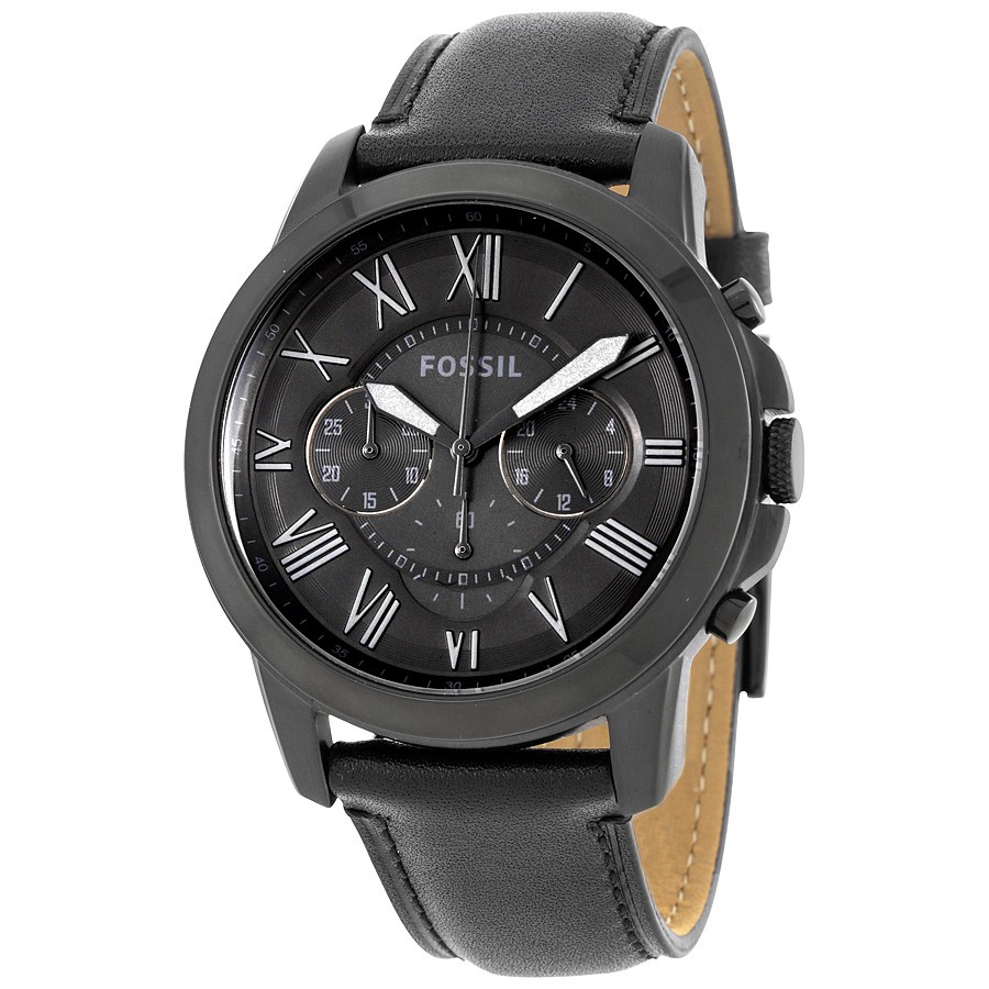 Fossil Men’s Chronograph Grant Black Leather Strap Watch FS5132 ...