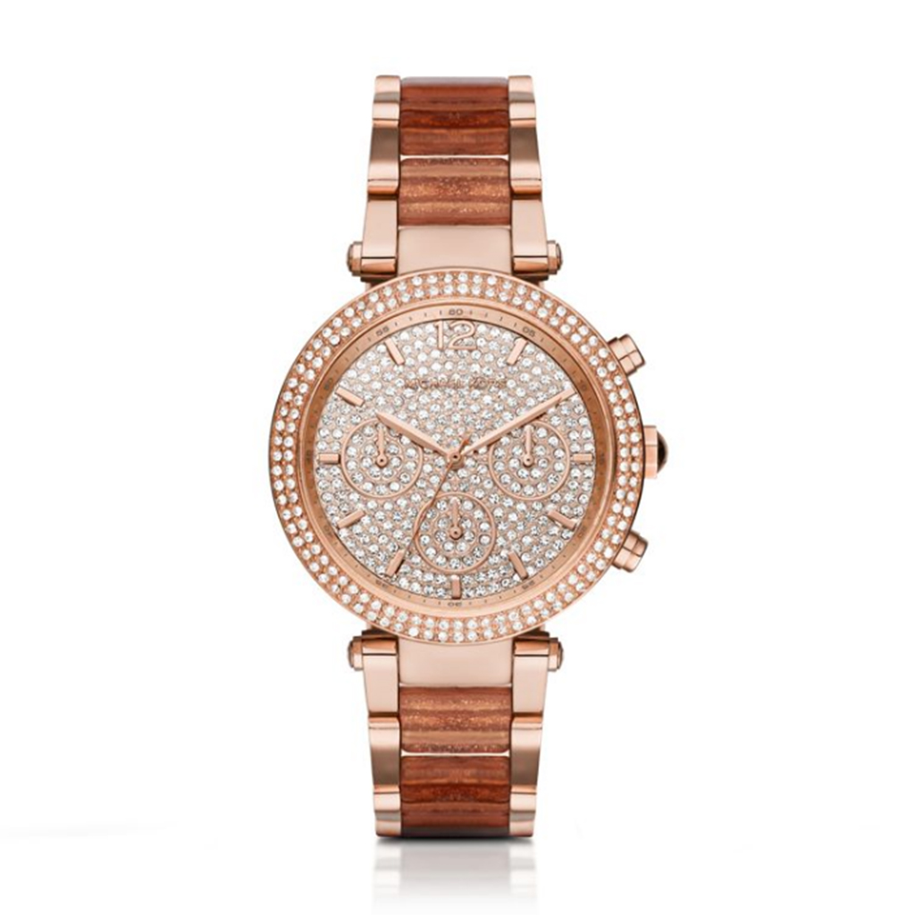 Michael Kors Women's Chronograph Parker Rose Gold-Tone Stainless Steel & Rose Glitter Acetate Bracelet Watch MK6285