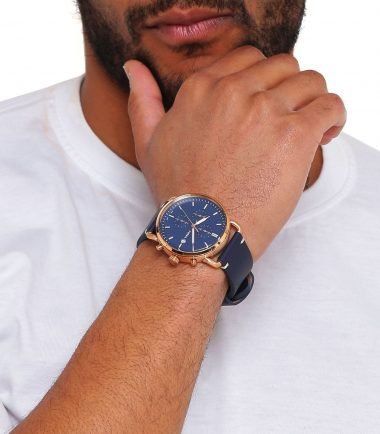 navy leather watch