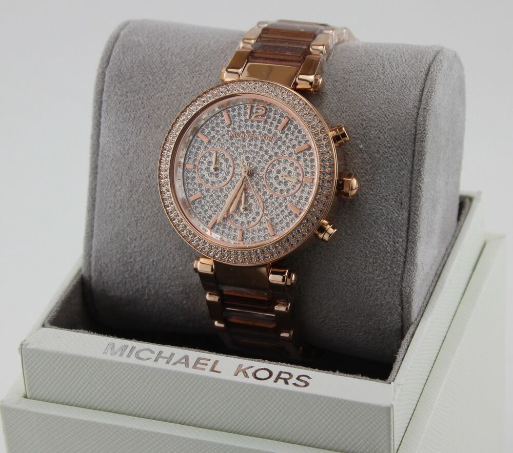 Michael Kors Women's Chronograph Parker Rose Gold-Tone Stainless Steel &  Rose Glitter Acetate Bracelet Watch MK6285