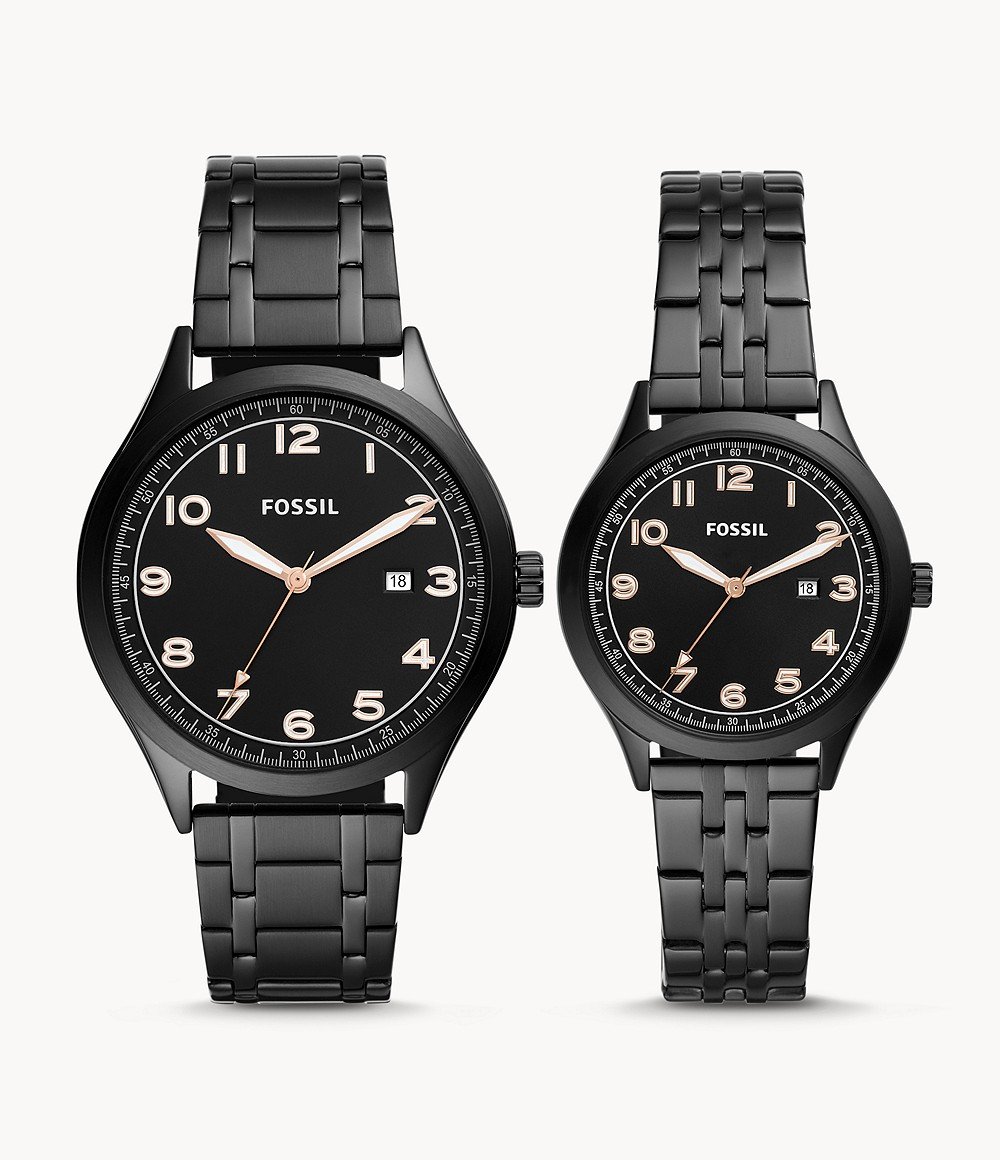 Fossil His \u0026 Her Wylie Three-Hand Black 