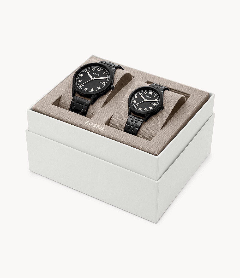 Fossil His \u0026 Her Wylie Three-Hand Black 